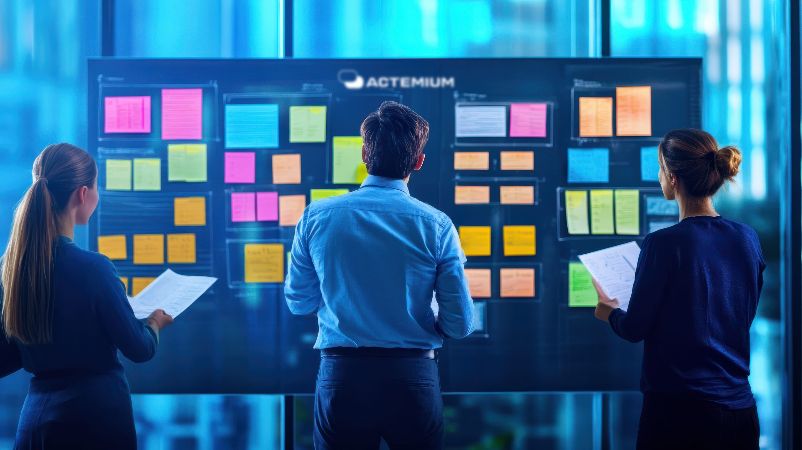 Board mit Papieraufgaben für Softwareentwicklungsteam